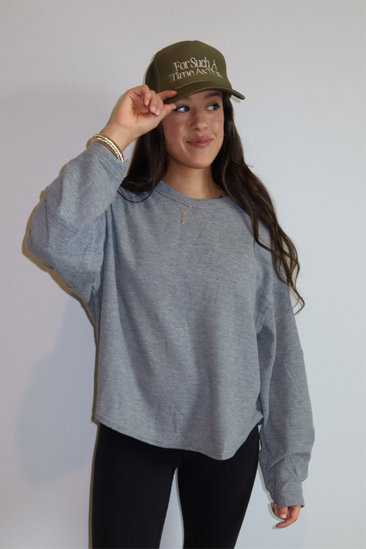 Oversized Waffle Knit Long Sleeve - Gray